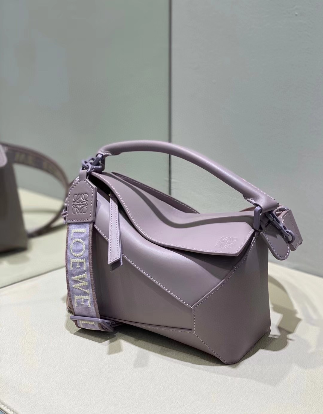 Loewe Small Puzzle Bag in Satin Calfskin Light Purple